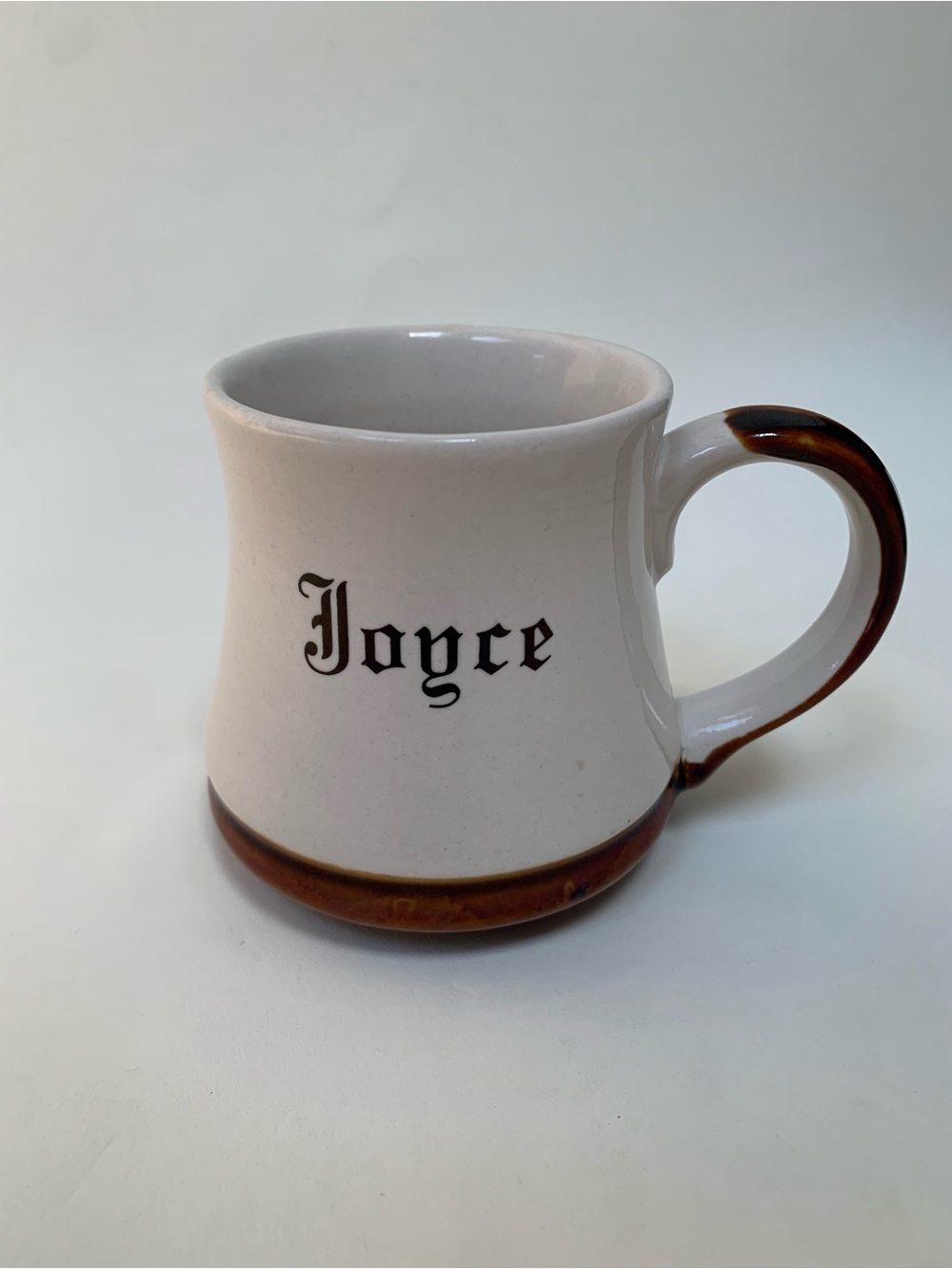 VTG Brown Drip Glaze Stoneware Mug Personalized "Joyce” Coffee Cup Cream